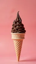 csokoládé csavaros fagylalt tölcsérben rózsaszín háttér előtt